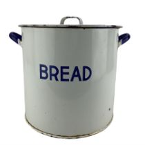 1950s enamel bread bin of cylindrical form H34cm