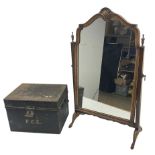 Upright swing toilet mirror in walnut frame and a metal deed box (2)