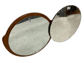 1970s teak framed wall mirror (W53cm); and a frameless wall mirror (D46cm); and a 20th century teak
