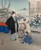 Japanese School (19th century): 'Peonies at Yotsume - Honjo'