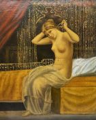 Italian Renaissance School (20th century): Seated Nude Classical Maiden Tying Hair