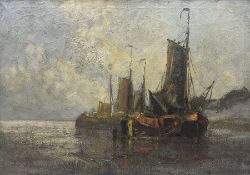 Theodor Hummel (German 1864-1939): Figures Beside Moored Sailing Ships