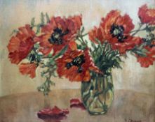 Cleaver (British Mid-20th century): Still Life of Poppies in a Vase
