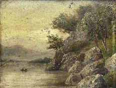 English School (19th century): Rocky Lake Landscape