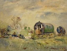 Frederick (Fred) Lawson (British 1888-1968): Caravans at the Redmire Feast