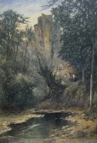 Robert Frier (Scottish 1855-1912): Rocky Brook and Figure before Castle