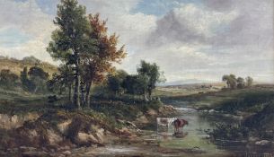 Armin A Jacobi (German 1844-?): Cattle Watering in a River Landscape