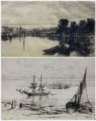Francis Seymour Haden (1818 - 1910): 'Egham Lock' and Harbour scene