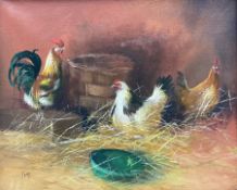 Keith Tovey (British 1932-2008): Chickens in a Barn