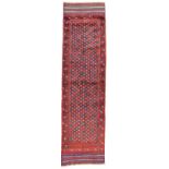 Meshwani indigo and maroon runner rug