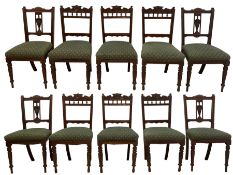 Harlequin set of ten Edwardian walnut dining chairs - set of four with architectural pediment over p