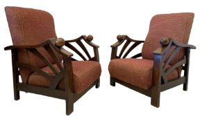 Pair of Art Deco period beech framed reclining armchairs