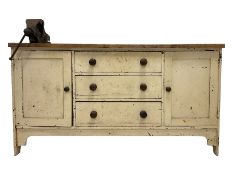 19th century painted pine work dresser or sideboard