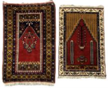 Persian crimson and indigo ground prayer rug