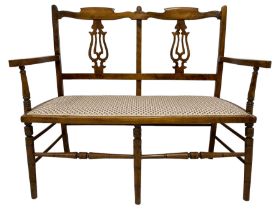 Late Victorian beech two-seat settee