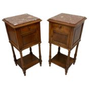Pair of early 20th century French walnut pot cupboards or bedside lamp tables