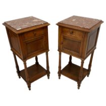 Pair of early 20th century French walnut pot cupboards or bedside lamp tables