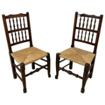 Matched pair of 19th century elm spindle back chairs