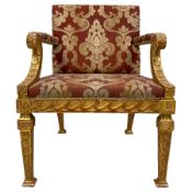 After William Kent - Georgian design giltwood open armchair