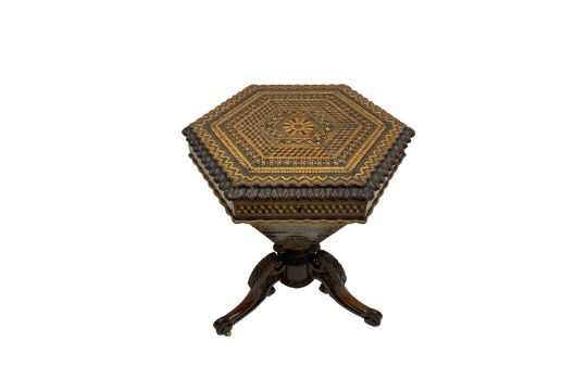 Victorian Scottish walnut hexagonal work table - Image 2 of 12