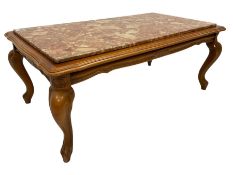 Late 20th century beech and marble coffee table