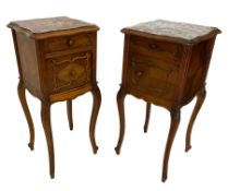 Near pair of Louis XV design French walnut bedside cabinets