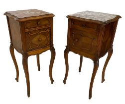 Near pair of Louis XV design French walnut bedside cabinets