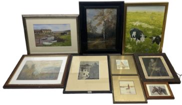 Selection of 20th century landscape and maritime watercolours; two original still life oils; St Ives