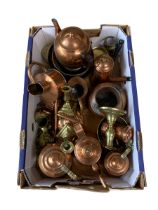 Box of metalware including side pouring coffee pot