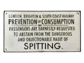 Cast iron London Brighton & South Coast Railway prevention of consumption and spitting sign