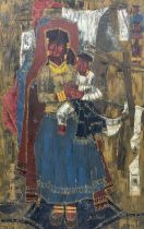 A A Khan (Bombay School): Mother and Child mixed media on canvas signed with two other signed contin