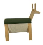 Plywood footstool in the form of a deer with upholstered seat