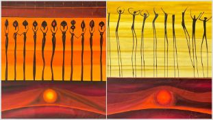 Catherine Hewapathirana (Sri Lankan Contemporary): Dancers above the Sunset and Lovers above the Sun