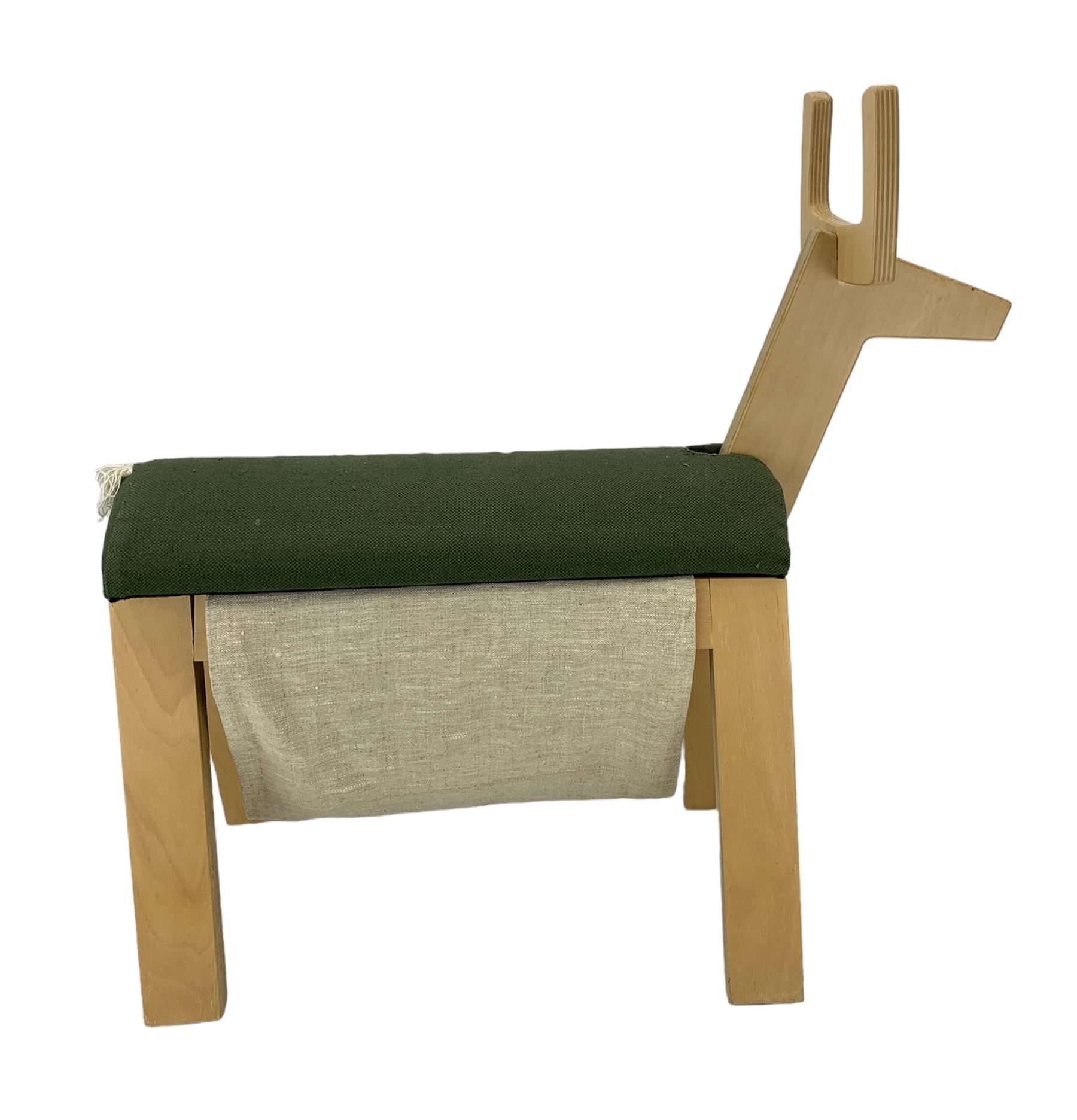 Plywood footstool in the form of a deer with upholstered seat - Image 2 of 2