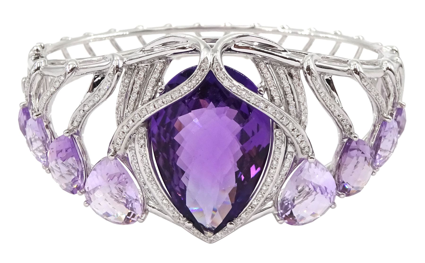 18ct white gold amethyst and diamond suite - Image 5 of 15