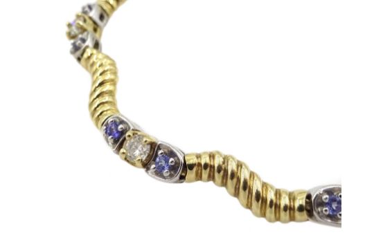 Yellow and white gold round tanzanite and diamond link bracelet - Image 3 of 4