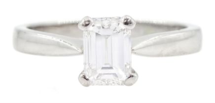 Platinum single stone emerald cut diamond ring