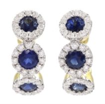 Pair of 18ct gold sapphire and diamond hoop earrings