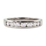 18ct white gold channel set seven stone round brilliant cut diamond ring