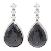 Pair of 18ct white gold black and white diamond pendant stud earrings