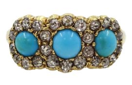 Early 20th century turquoise and diamond triple cluster ring
