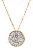 14ct gold pave set round brilliant cut diamond circular pendant