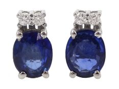 Pair of 18ct white gold sapphire and diamond pendant stud earrings