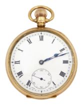Early 20th century 9ct gold open face keyless lever pocket watch by Zenith
