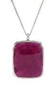 18ct white gold rectangular harlequin cut ruby pendant necklace