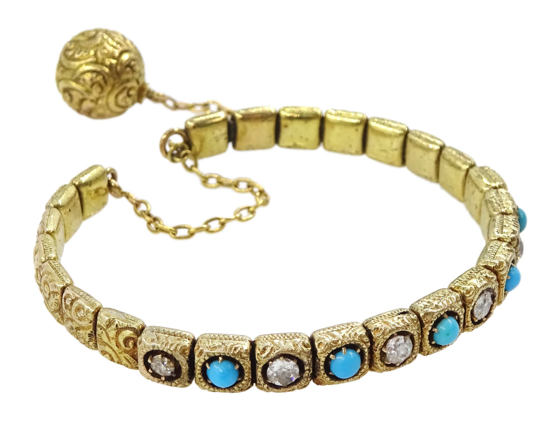 Victorian gold turquoise and diamond bangle - Image 2 of 3