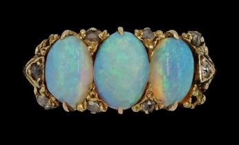 Early 20th century 15ct gold three stone opal ring