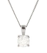 18ct white gold single stone round brilliant cut diamond pendant necklace