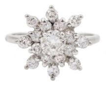 White gold round brilliant cut diamond cluster ring