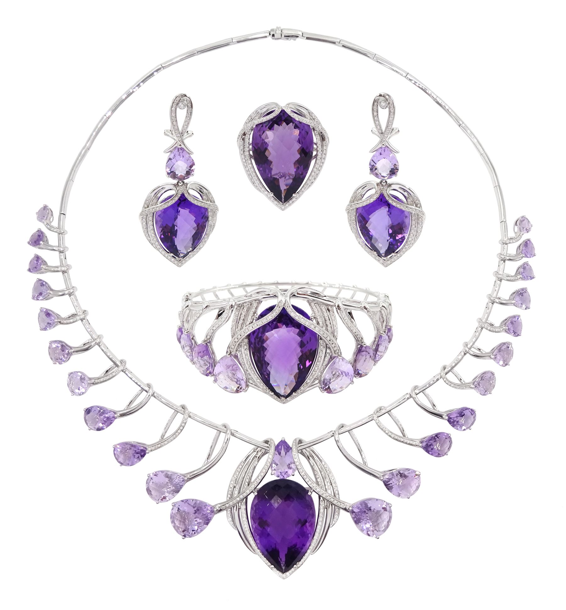 18ct white gold amethyst and diamond suite